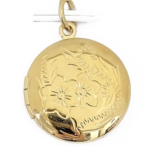 14k Gold GL ROUND Hand Engraved Opening Pendant Keepsake Locket | LIFETIME GUAR