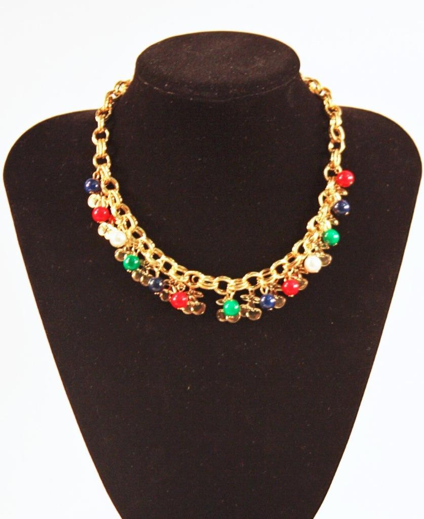 Necklace Fashion Costume Jewelry Gold Tone Chain Matching & Colorful Beads jxiz