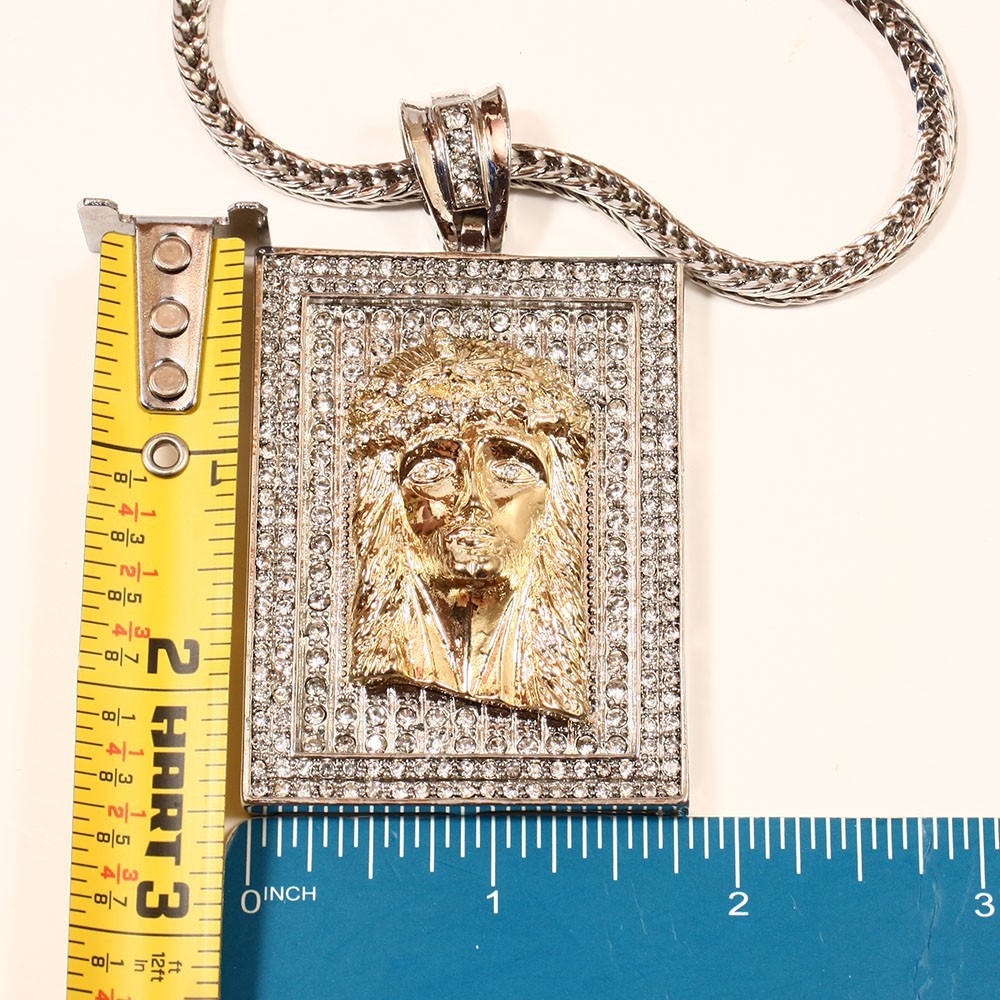 Men’s Jesus Face Hip Hop Chain 36″ Inch Franco Silver/Gold tone