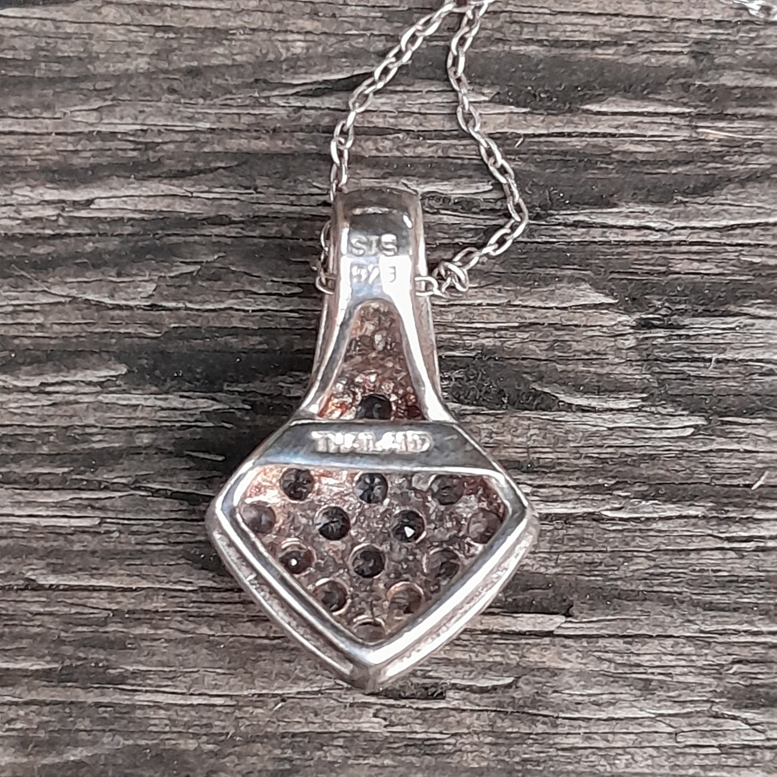 925 Thailand Sterling Silver Pave Lavender Stone Kite Pendant Necklace