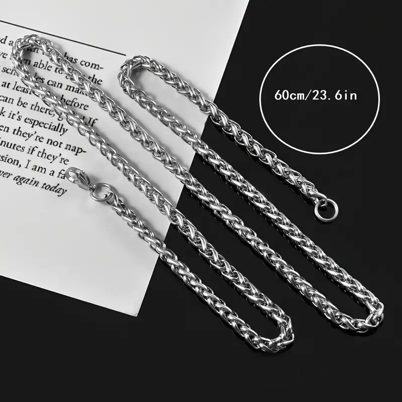 8Pcs Men’s Stainless Steel Necklace Set Cuban Twist Chain Father’s Day Gift