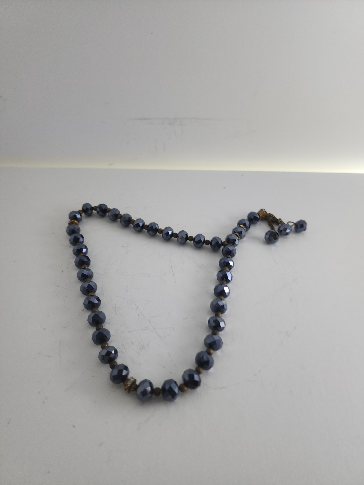 Metallic Blue Gray Beads Necklace Meditation Worry Beads Smooth Ornament Gift
