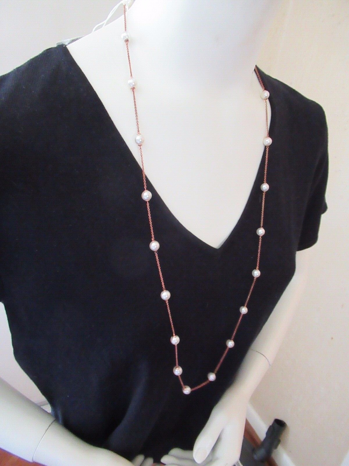 NWT Majorica Pearl Necklace 92.5 Sterling Silver/ Rose Gold Finish- $210