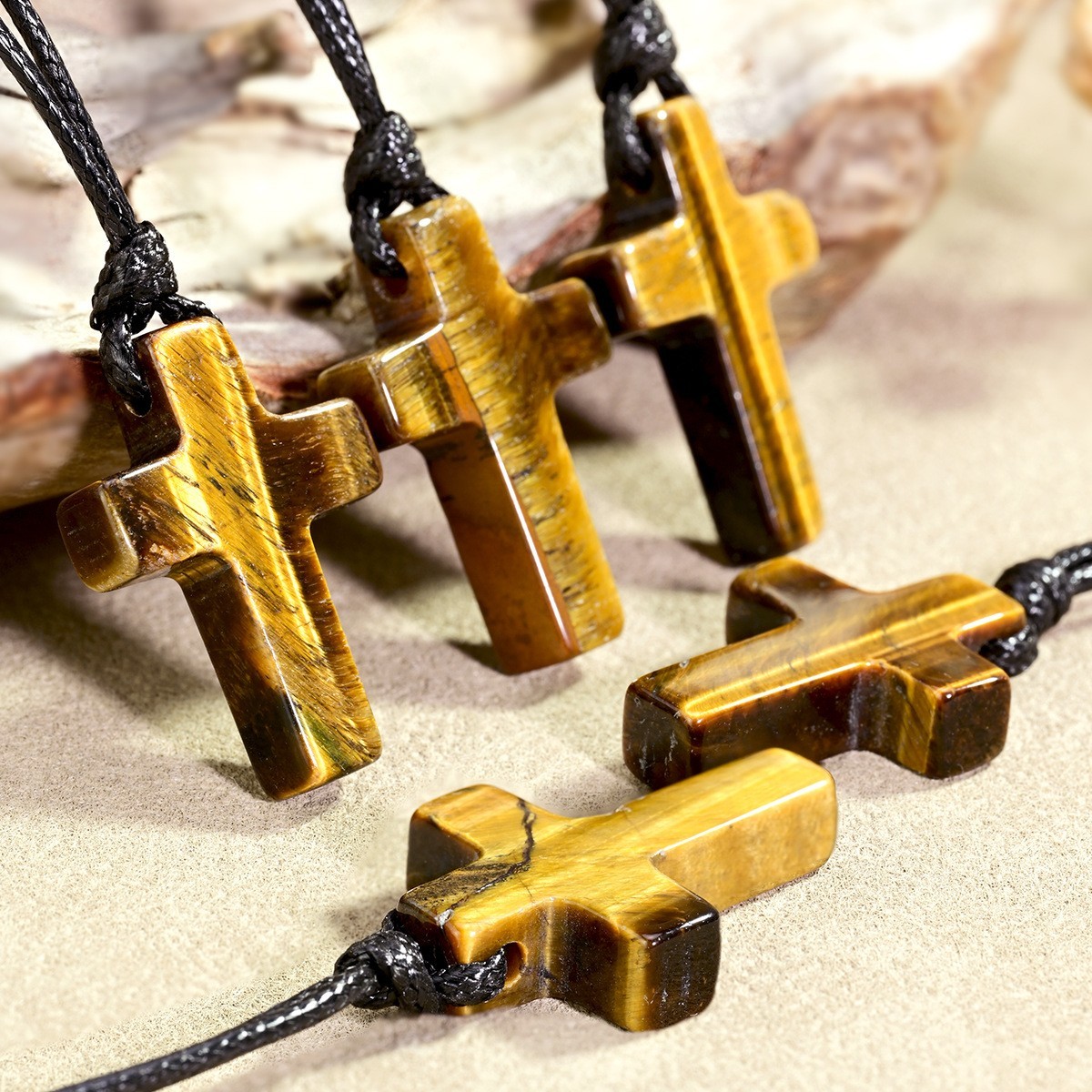 Brown Premium Tiger Eye Cross Pendant Religious Prayer Healing Unisex Necklace