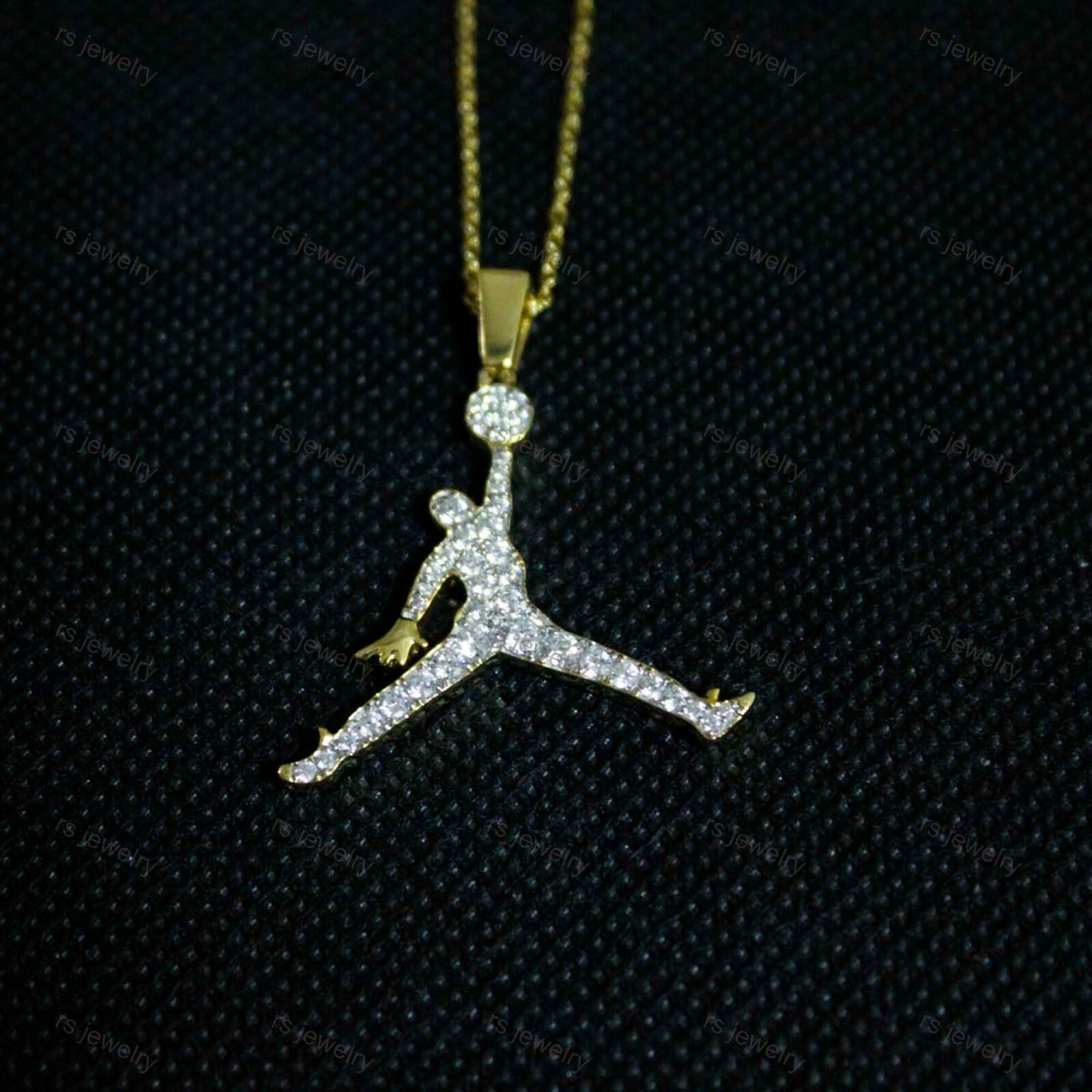 Yellow Gold Plated Simulated Diamond Jumpman Jordan Pendant Charm Piece 2.00 Ct