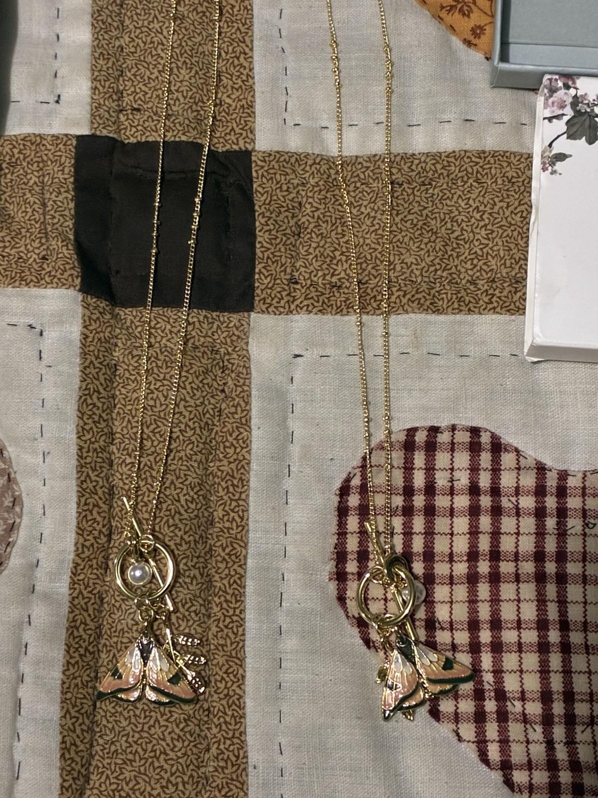 Fable England Moth Gold Plated Brass Toggle Necklace New with Box One Necklace