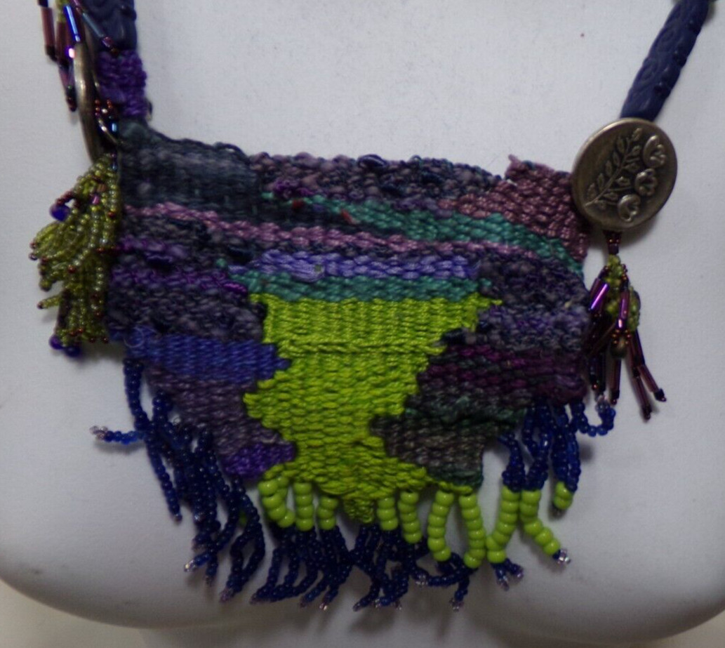Artisan Textile Necklace Colorful Woven Pendant Boho Jewelry JJ2