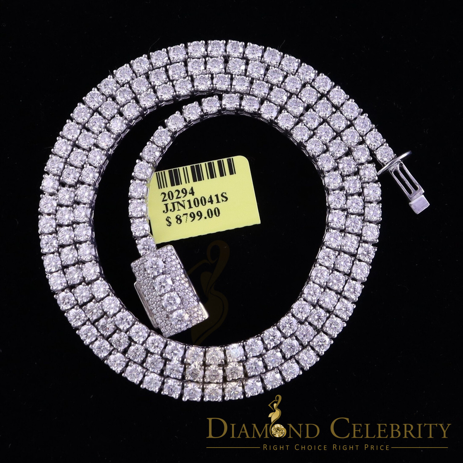 925 Silver White 23ct Moissanite Tennis Men’s Necklace size 22inch & Width 3mm
