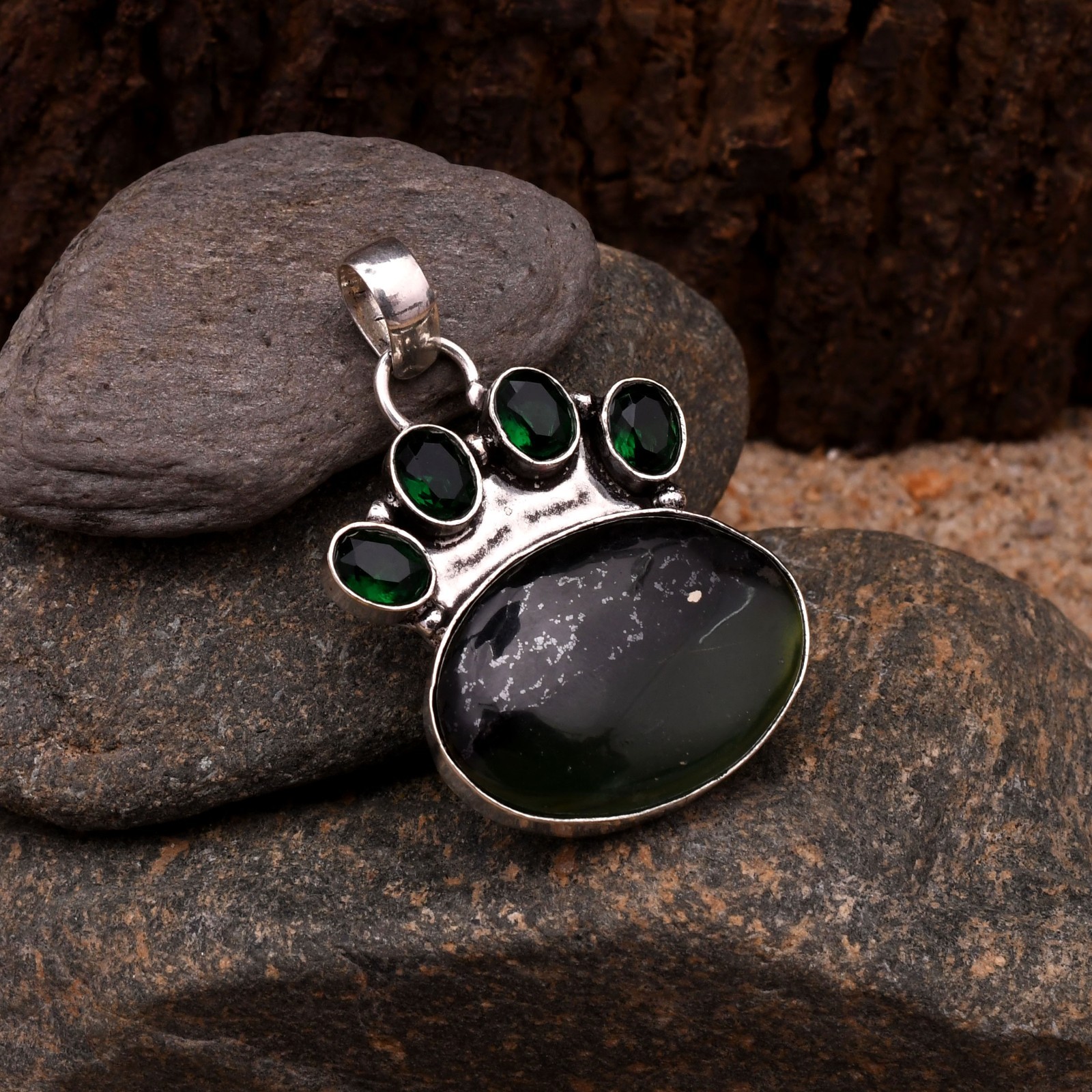 Serpentine Gemstone 925 Sterling Silver Handmade Pendant Jewelry Approx – 1.77″