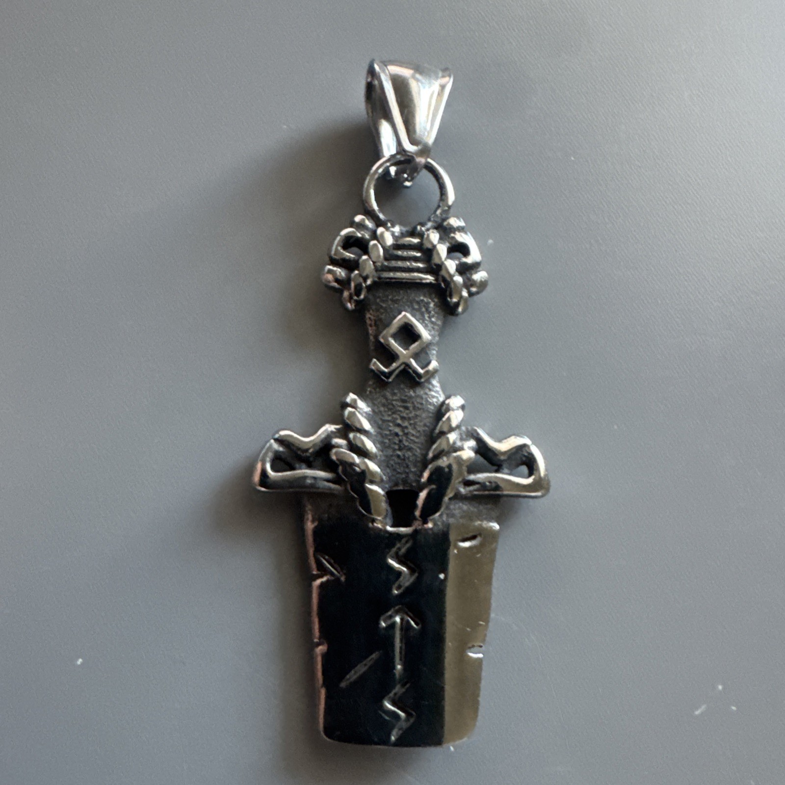 Vintage Viking Half Sword Axe Stainless Steel Pendant 24 Inch Chain Men’s Gift