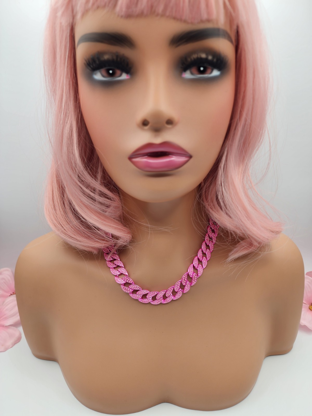 Beautiful Poppin’ Pink Iced Cuban Link Chain By Alexa Rae, Melanie Clara