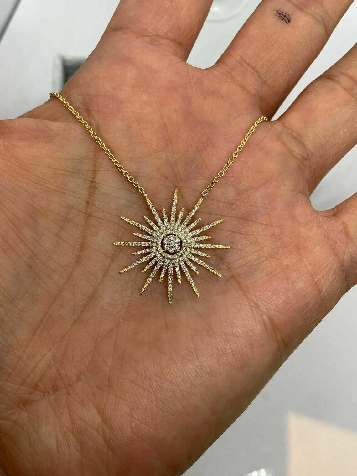 1.50Ct Simulated Round Diamond Sun Pendant 14K Yellow Gold Plated 18” Chain