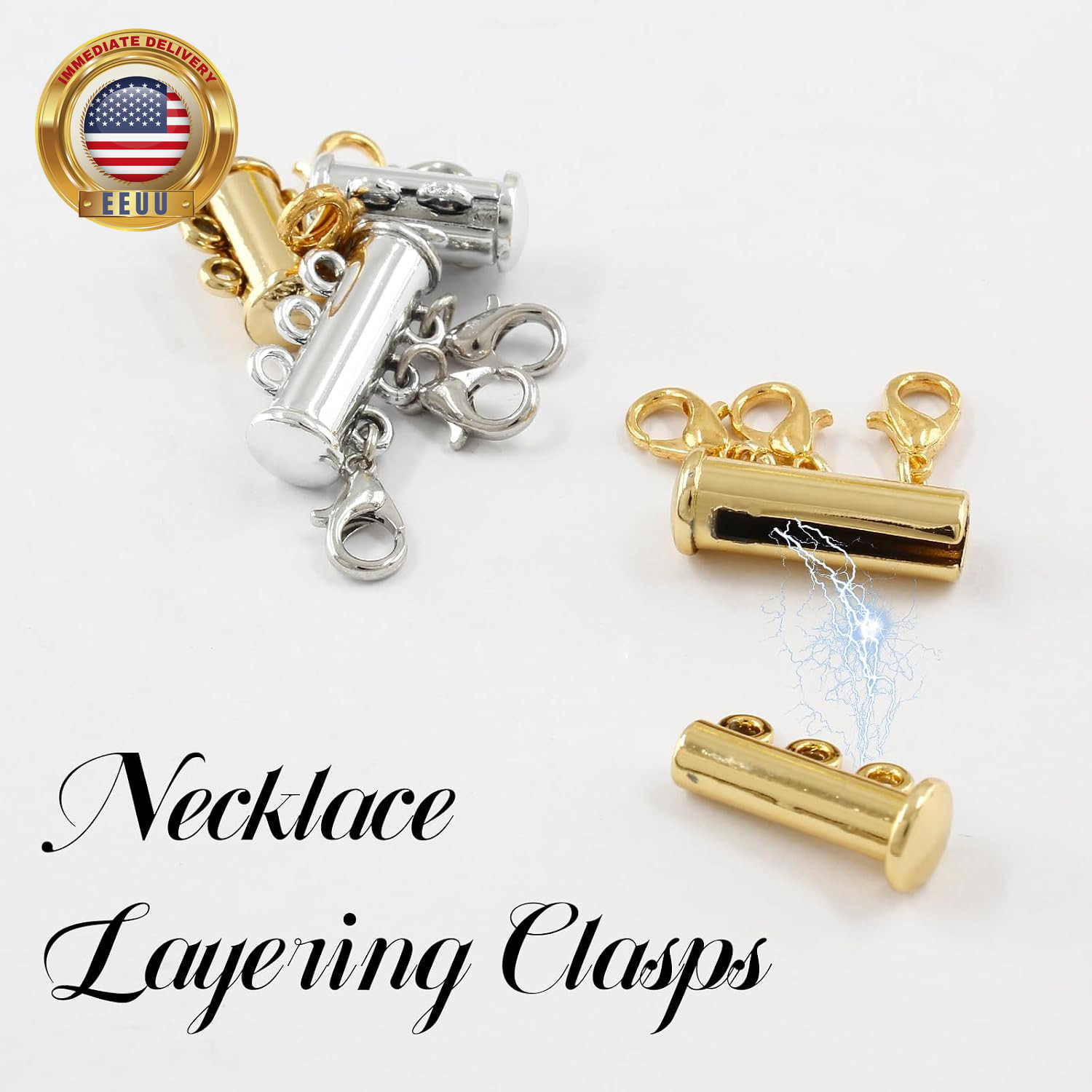 4Pcs 2 Sizes Necklace Layering Clasps, 2 Colors Layered Necklace Clasp, Multi St