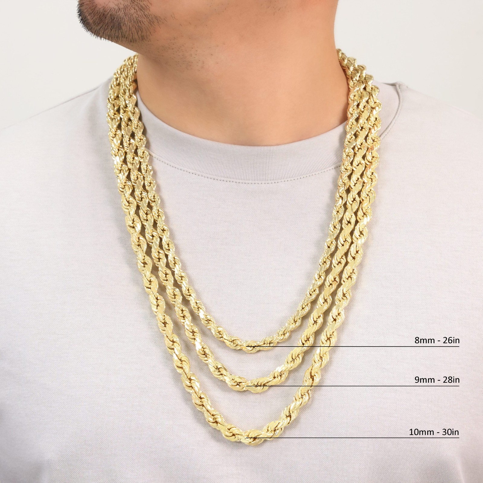 10K Yellow Gold 1.5mm-10mm Necklace Diamond Cut Rope Chain 16″- 30″Mens Women