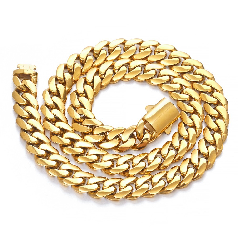 Men’s 6/8/10/12/14mm Gold Color Stainless Steel Miami Cuban Link Chain Necklace