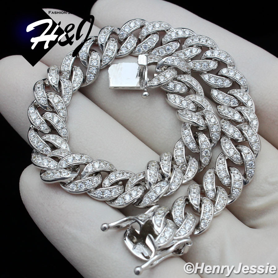 7.5″-11″MEN SOLID 925 STERLING SILVER 8MM ICY CZ MIAMI CUBAN CURB BRACELET*SN11