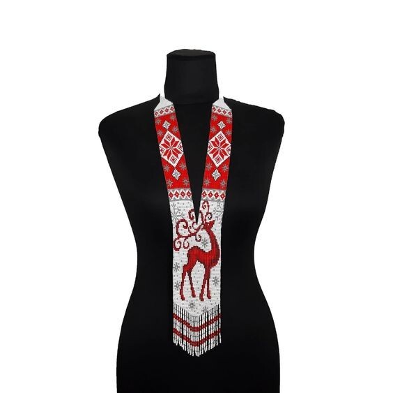 Christmas Pattern Handmade Necklace Seed Bead Boho Beaded Multi Strand
