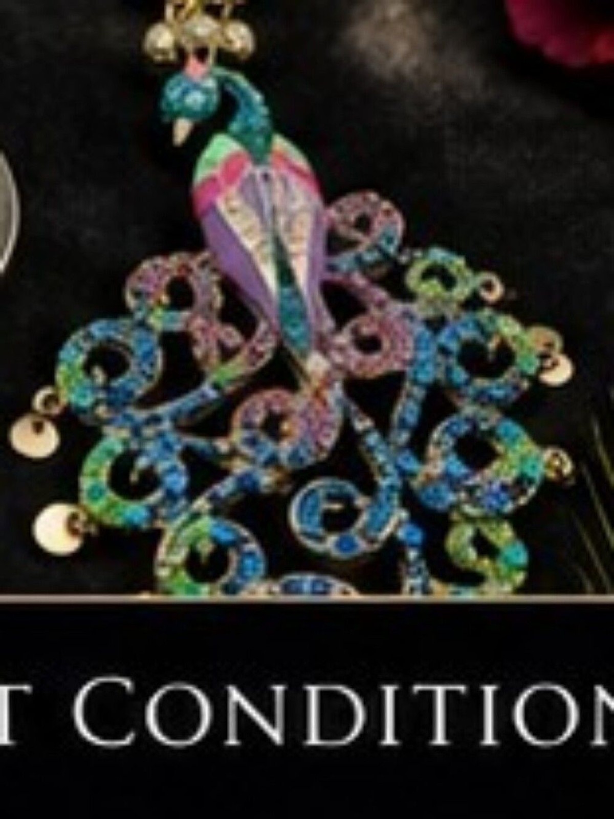 Betsey Johnson Peacock Statement Necklace Crystal Enamel Y2K 16″ ,+ 3″ Extender