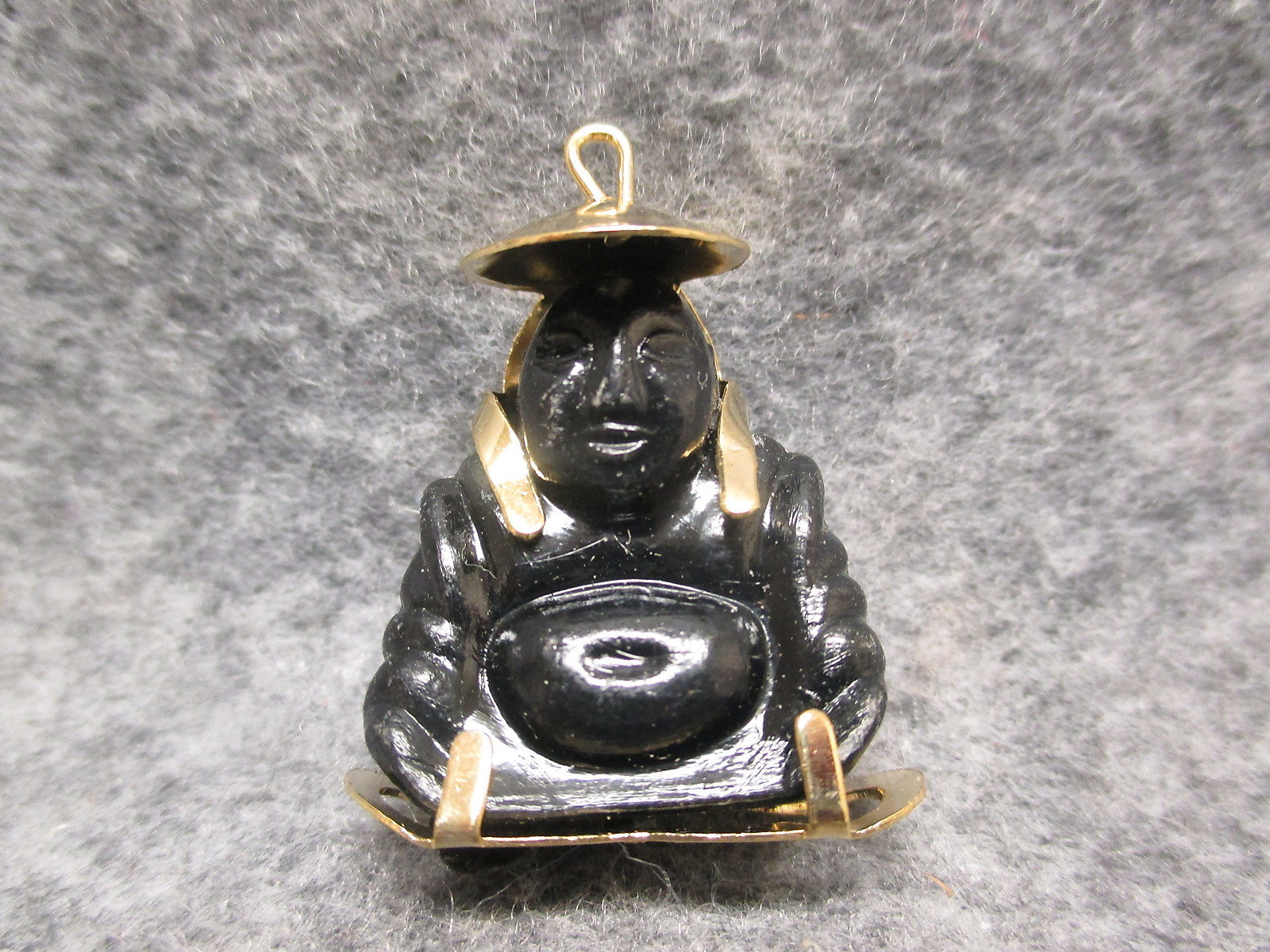 Buddha Charm Pendant Figural Black Plastic & Metal 1 1/4″ Tall NOS New Old Stock