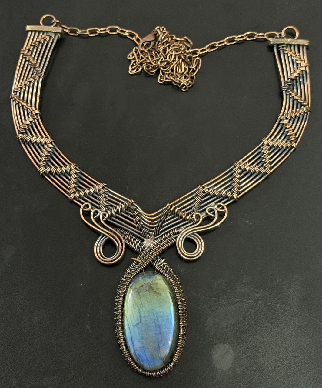 Fiery Labradorite Gemstone Jewelry Copper Friend Gift Chain Necklace Gift