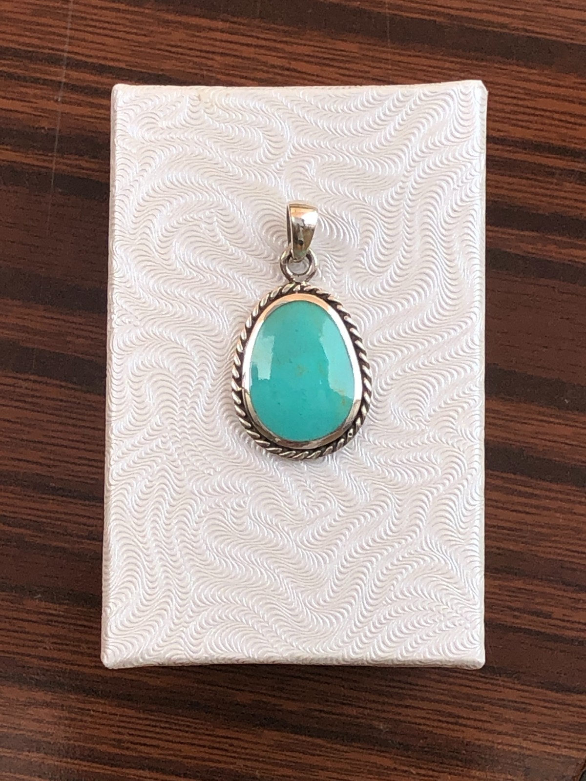 925 Sterling Silver Oblong Turquoise Twisted Rope Pendant Women 20mm(0.79″)/29mm