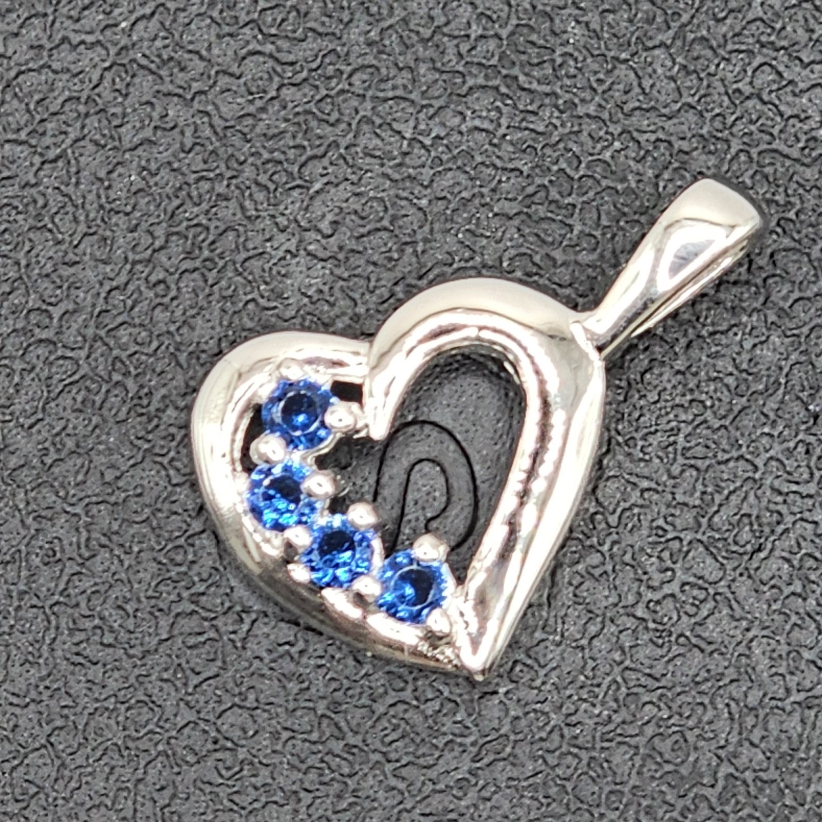 925 NEW Sterling Silver Pendant-Heart w/Blue Cubic Zirconias 19mm L 12mm W