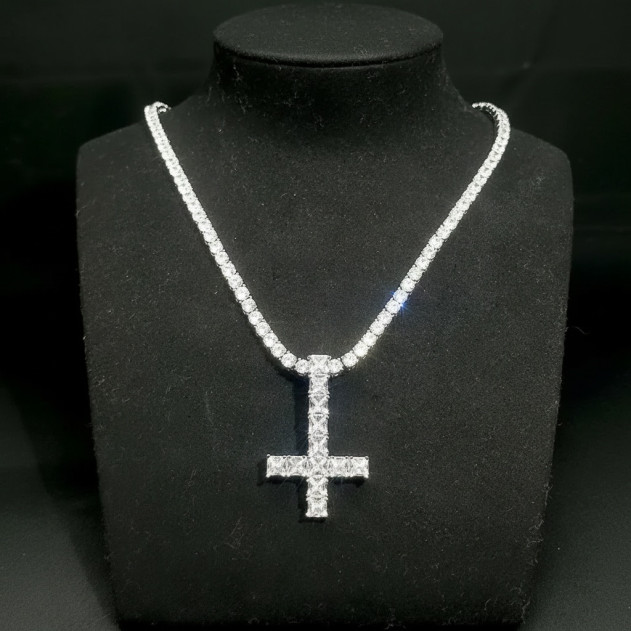 Upside Down Cross Chain & Pendant Necklace Hip Hop Inverted Diamond Carti