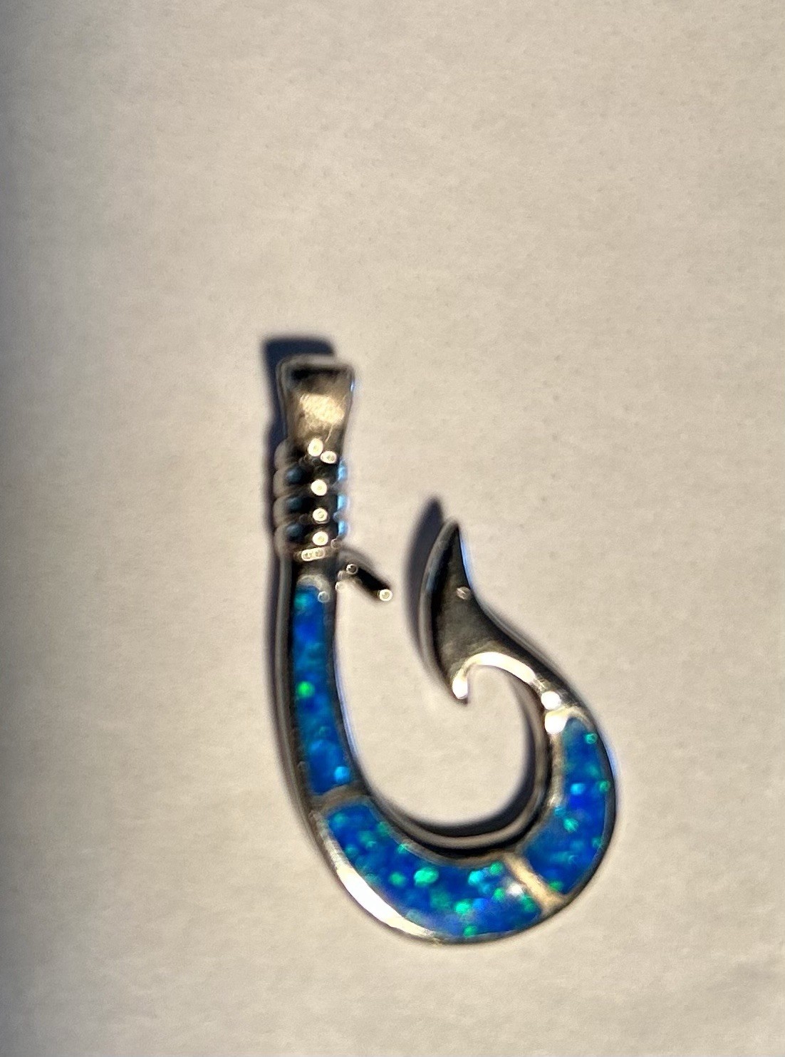 Blue Opal Fish Hook .925 Sterling Silver Pendant