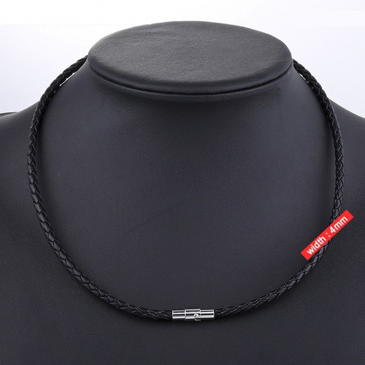 Hand-Woven Faux Leather Rope Bare Chain, Metal Push Lock, 45-90cm