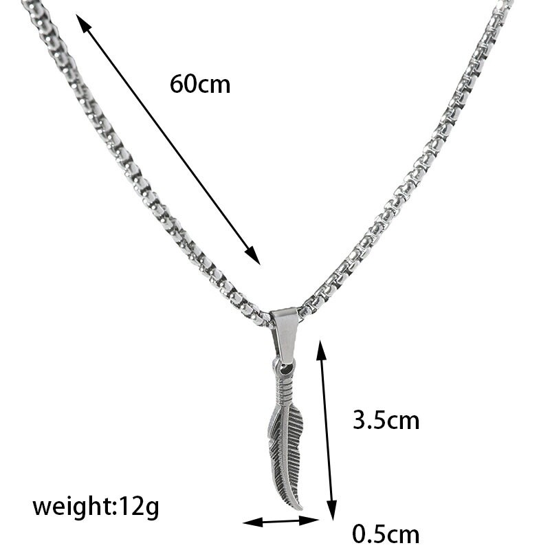 Men’s Fashion Jewelry Silver Minimalist Feather Pendant Necklace 1-300