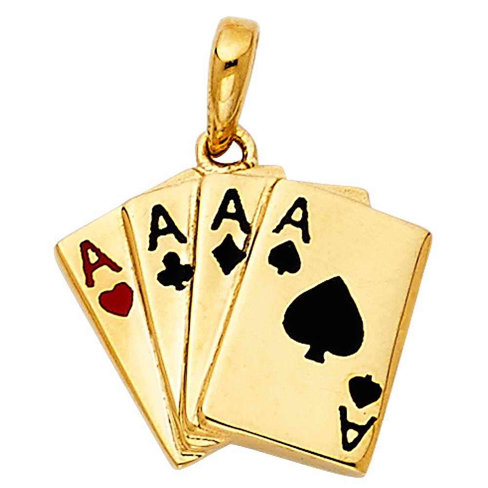 14k Yellow Gold Poker Playing Cards Pendant Ace of Spades Deck Gambling Charm