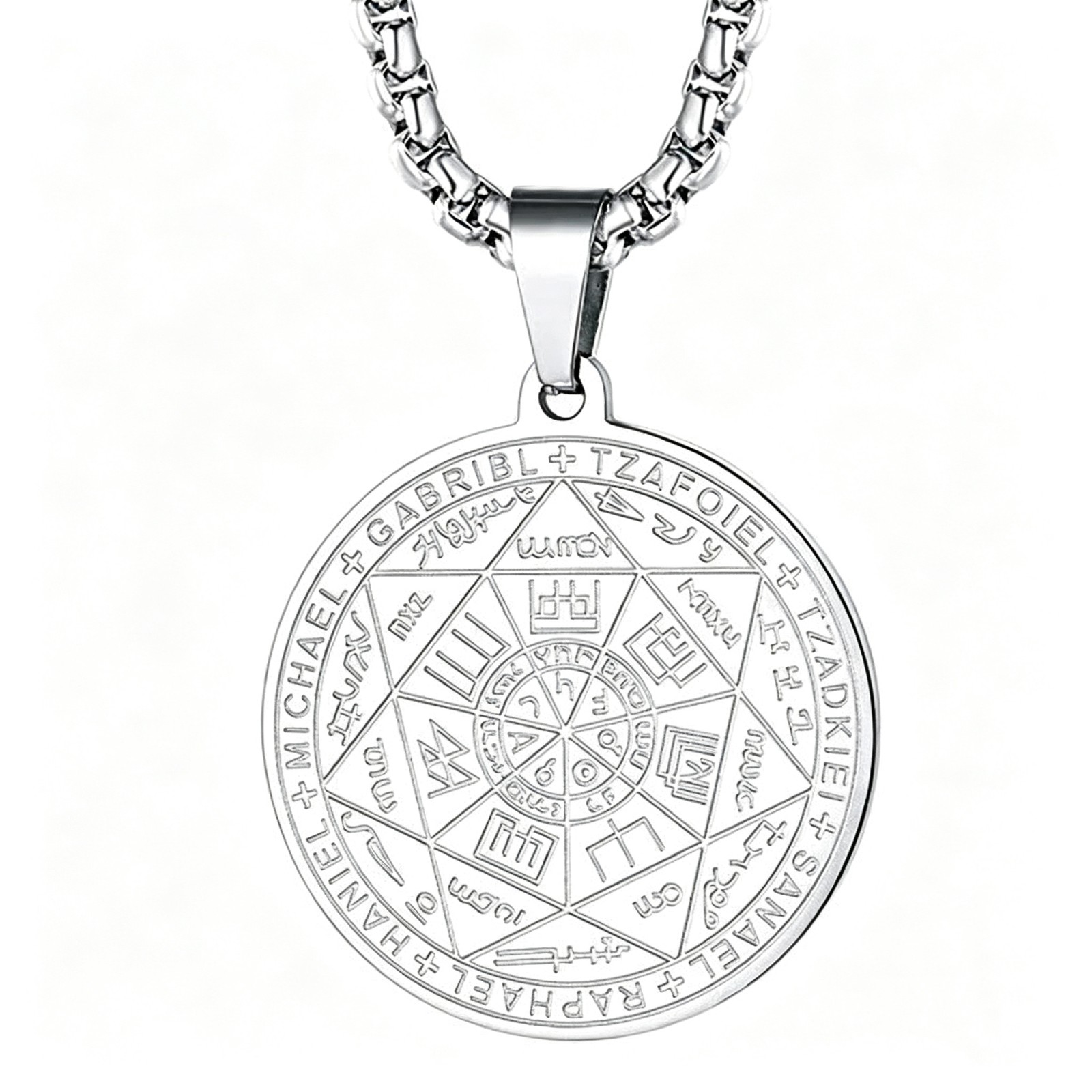 Religious Seven Seals of The Archangels Coin Pendant Men Necklace Chain Classic