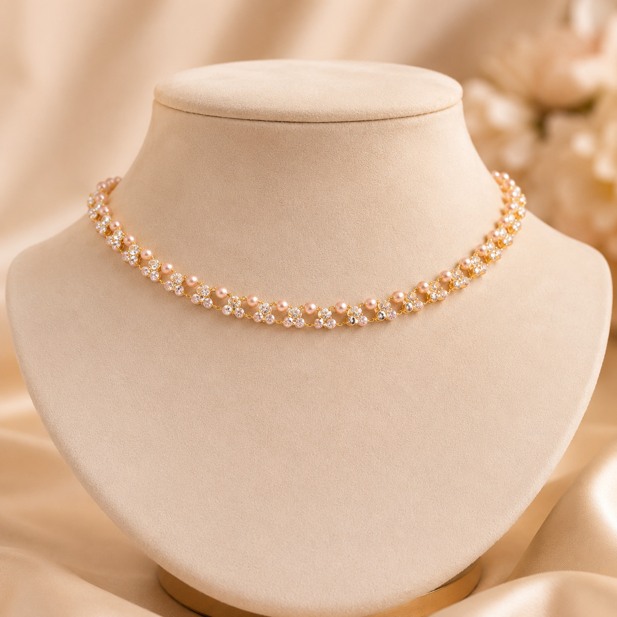 Women’s 18K Gold Plated Pearl Choker Necklace Crystal Elegant Bridal Jewelry