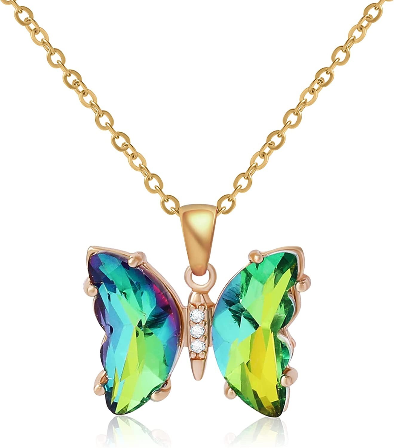 Gold & Green Crystal Butterfly Necklace, New Statement Everyday Necklace, Gift