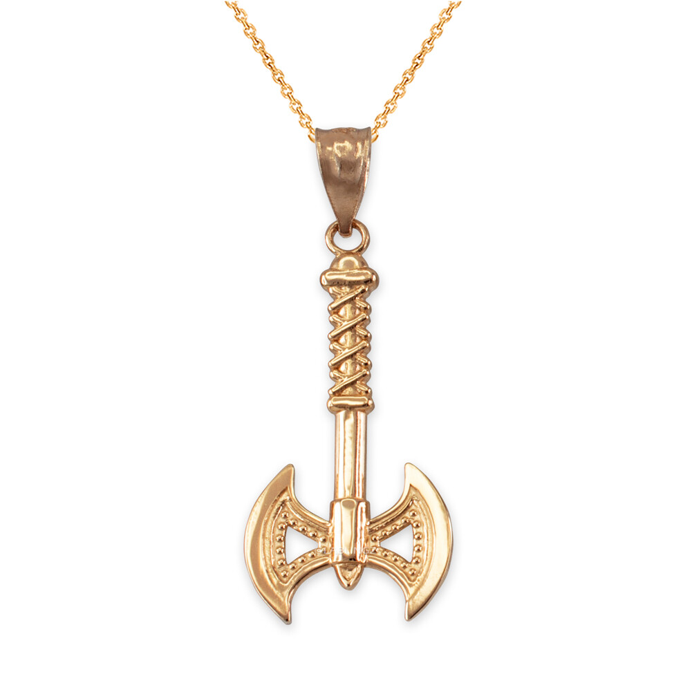 Yellow Gold Viking Tomahawk Axe Pendant Necklace