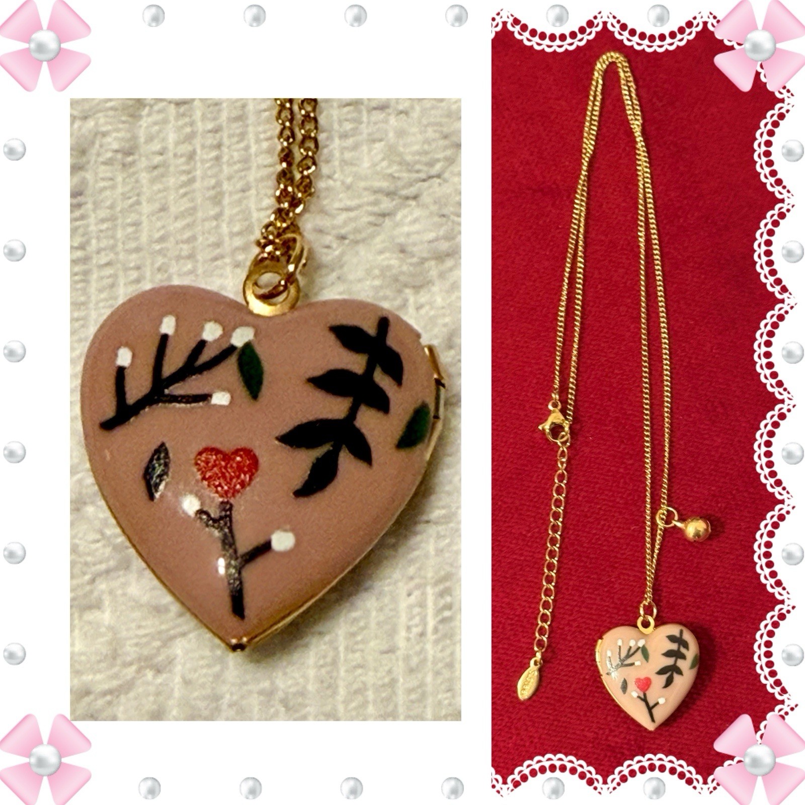 Necklace – 18-20″ – w/heart locket & ball pendant – New! Gold tone st steel
