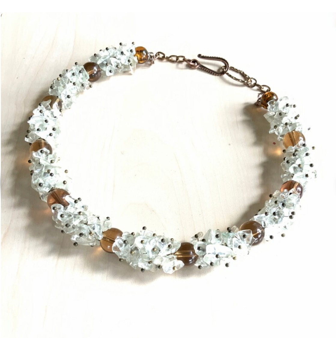 Cluster necklace quartz crystal choker natural stone beaded polka dot statement