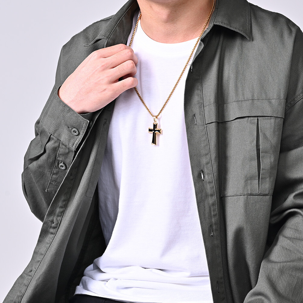 Cross Pendant Necklace Titanium Steel Pendant with Stainless Steel Chain 24 inch