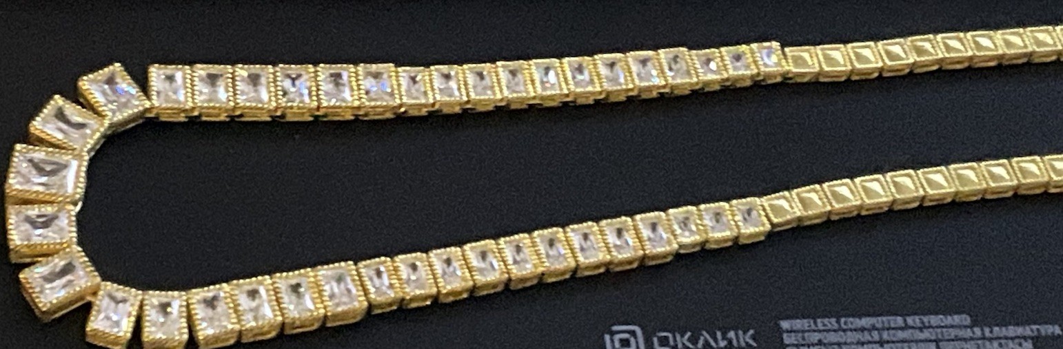 AKKAD Thailand Gold Tone Graduated Clear Crystal Tennis Statement Necklace