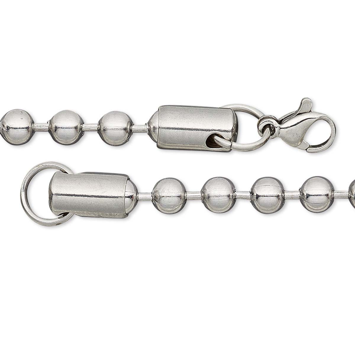 Solid 304 Surgical Stainless Steel Ball Chain Dog Tag Style Polished Necklace