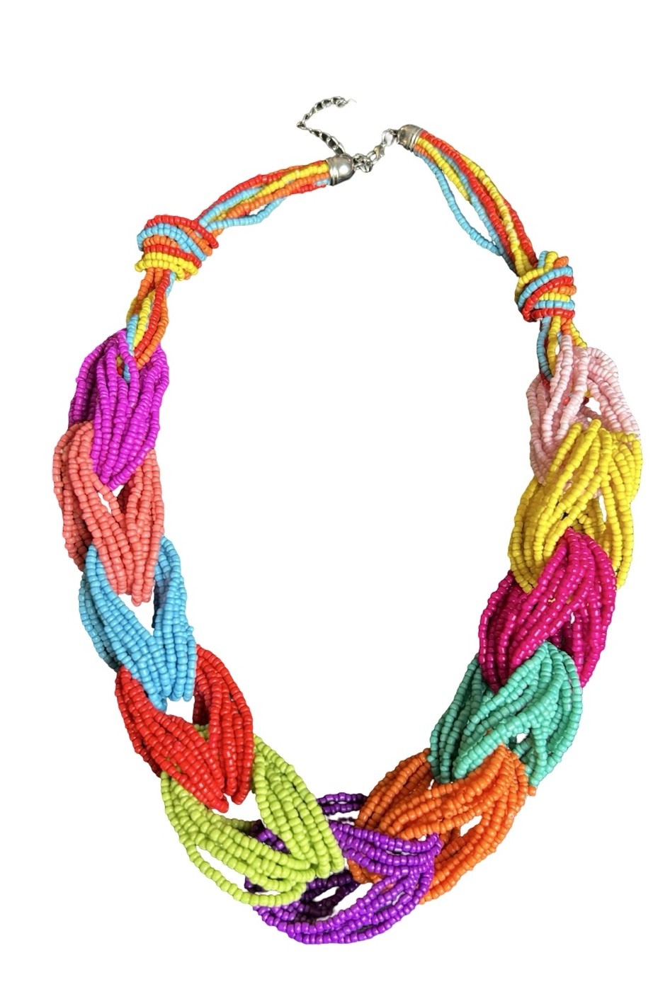 Bright Twisted Knots Beaded Collar Statement Necklace Multicolor Multistrand