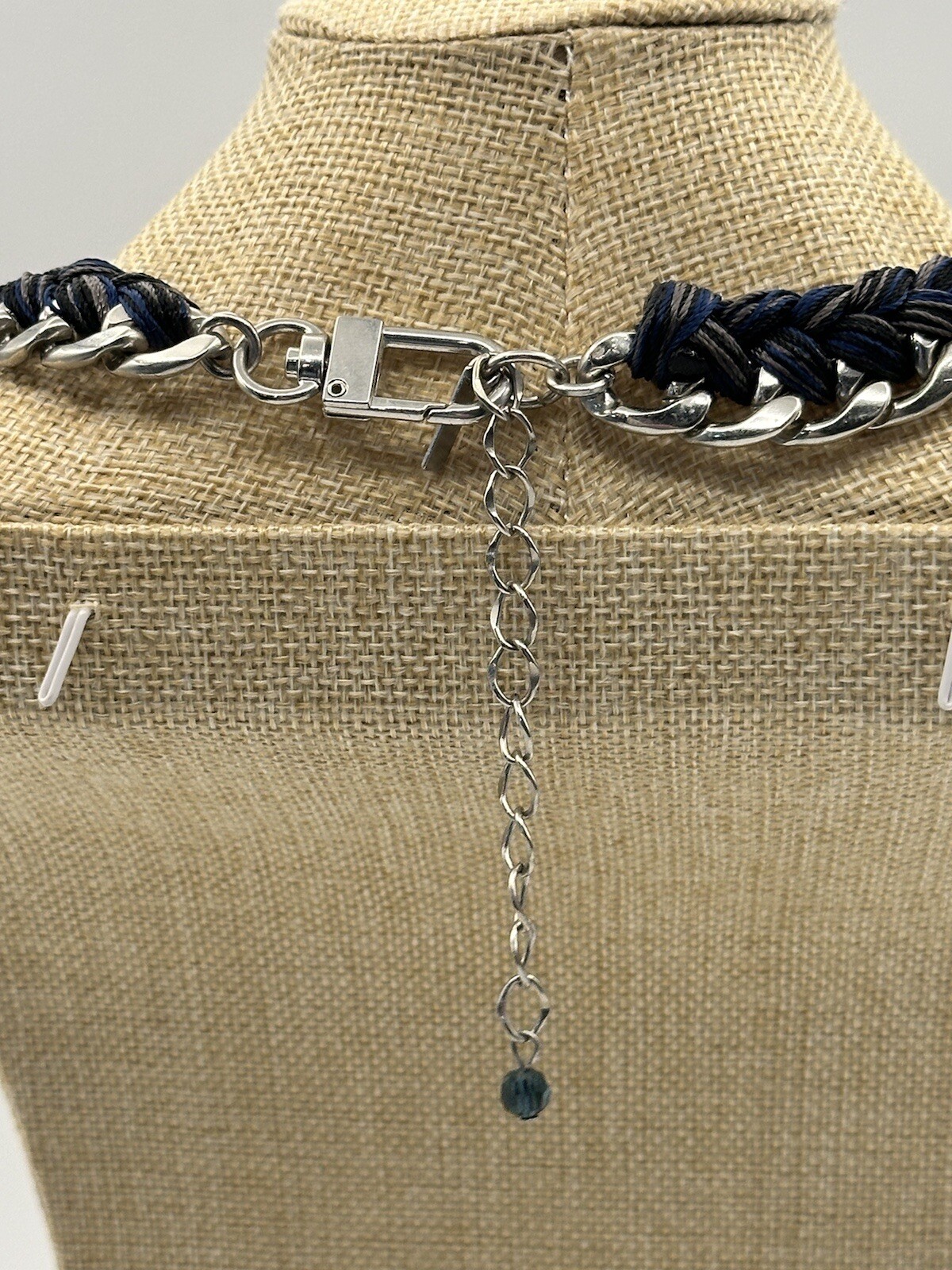 Cookie Lee Necklace Large Chain Link With Woven Multicolored Cord Accent