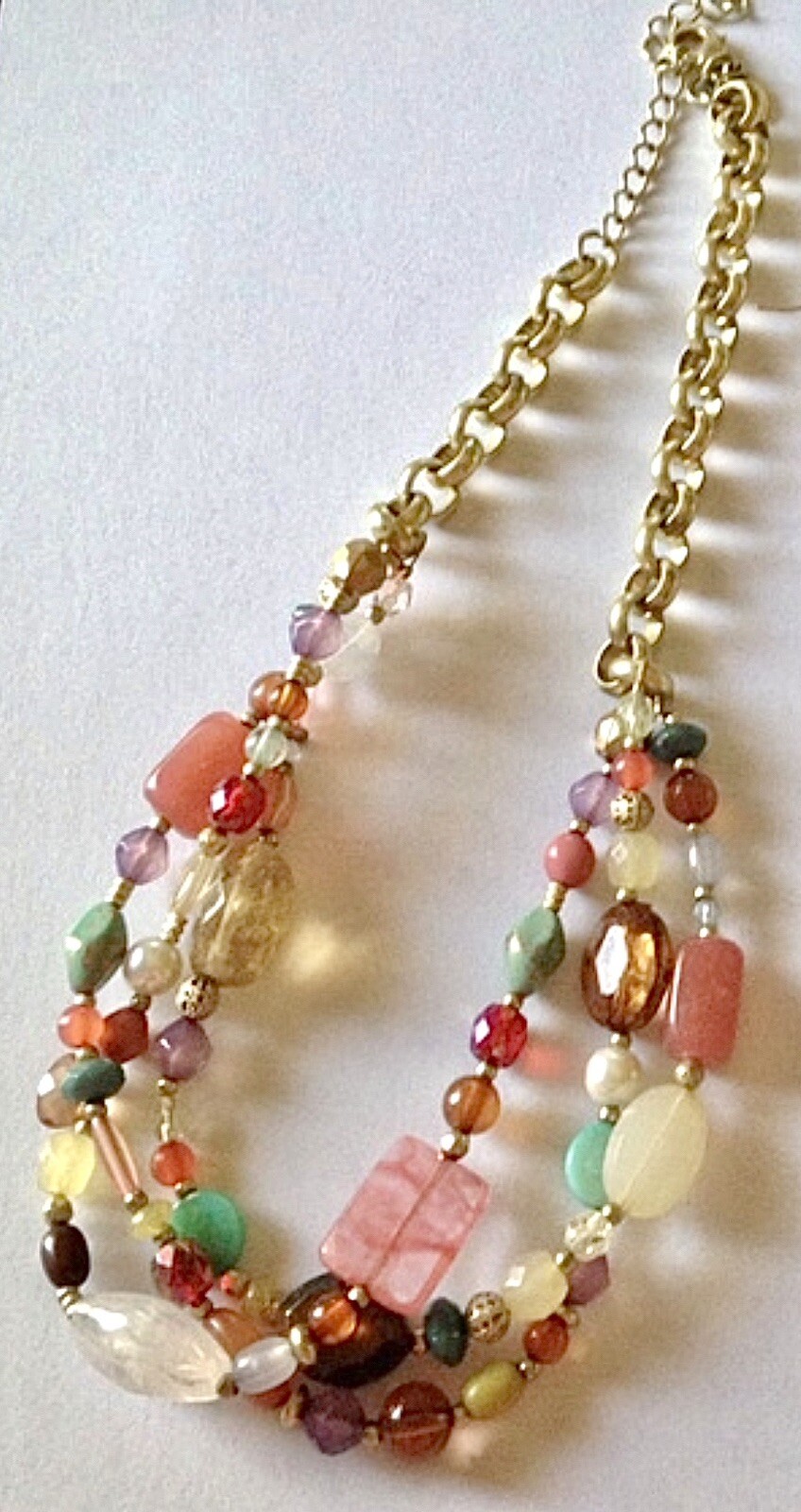 Lia Sophia Mandalay Bay River Shell, Quartz, Tiger’s Eye Triple Strand Necklace