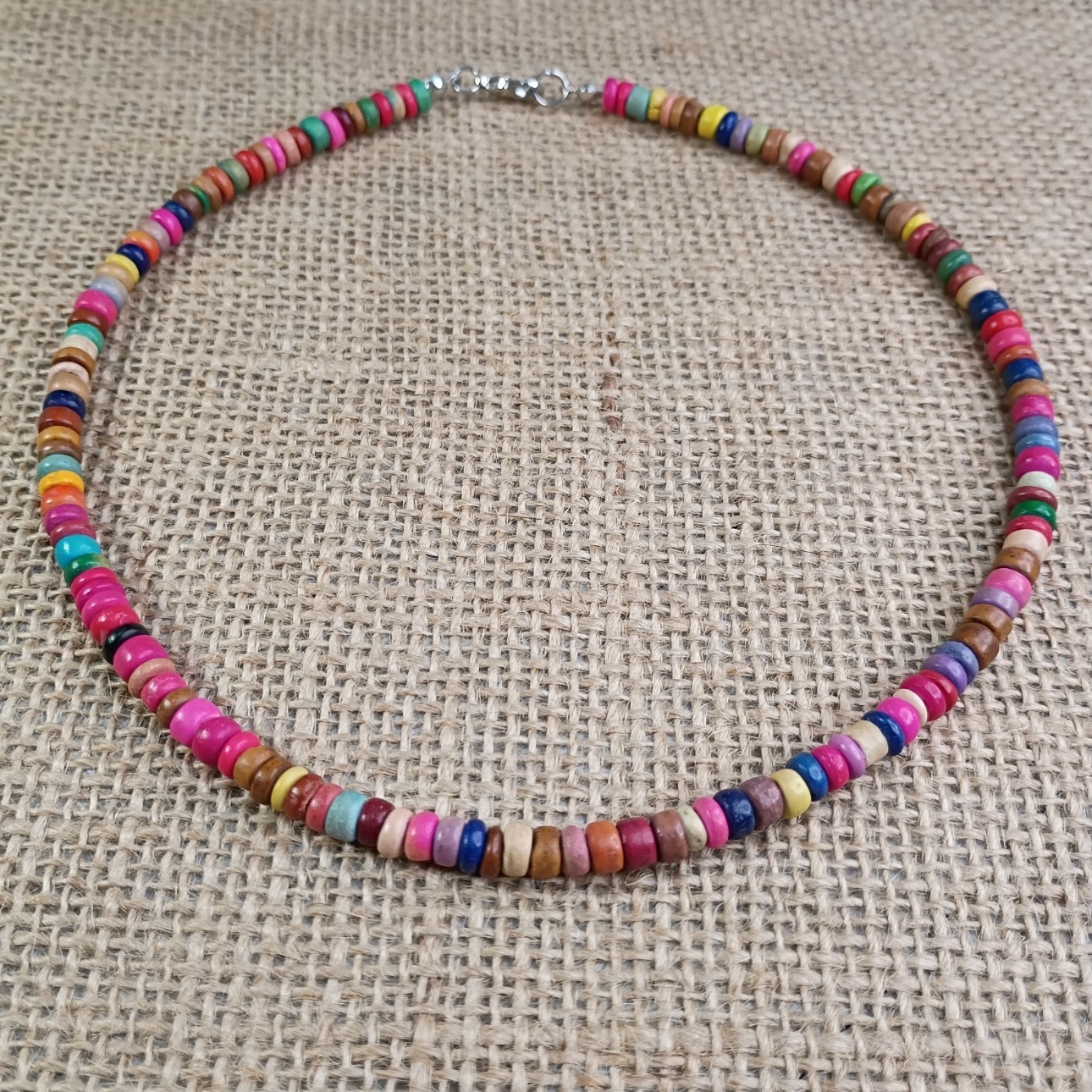 Handmade Thin Wooden Beaded Choker Necklace Coconut Shell Wood Unisex 18″ Inches