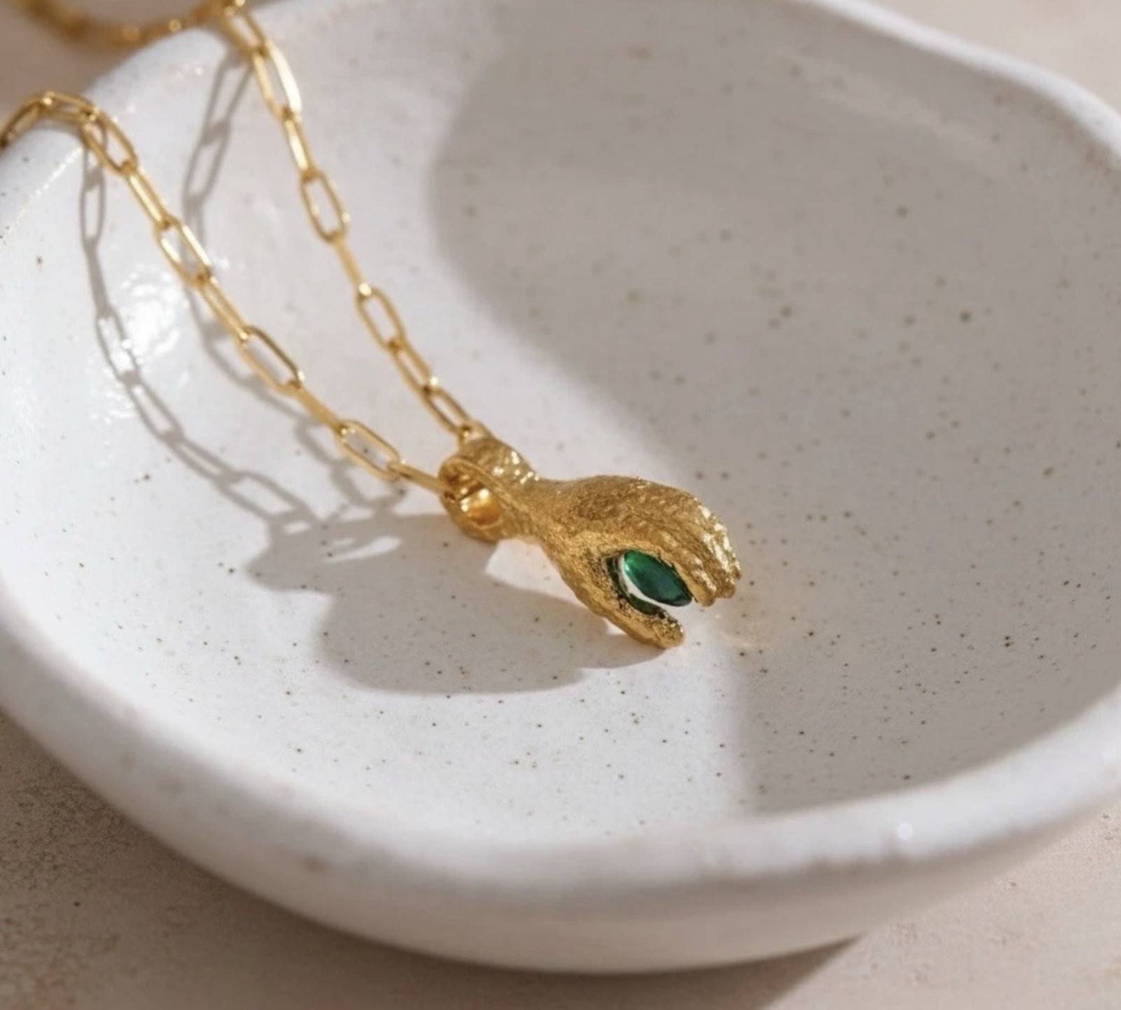 Anthropologie Molten Hand Necklace Surreal Gold Boho Retro Crystal CZ Chain VTG