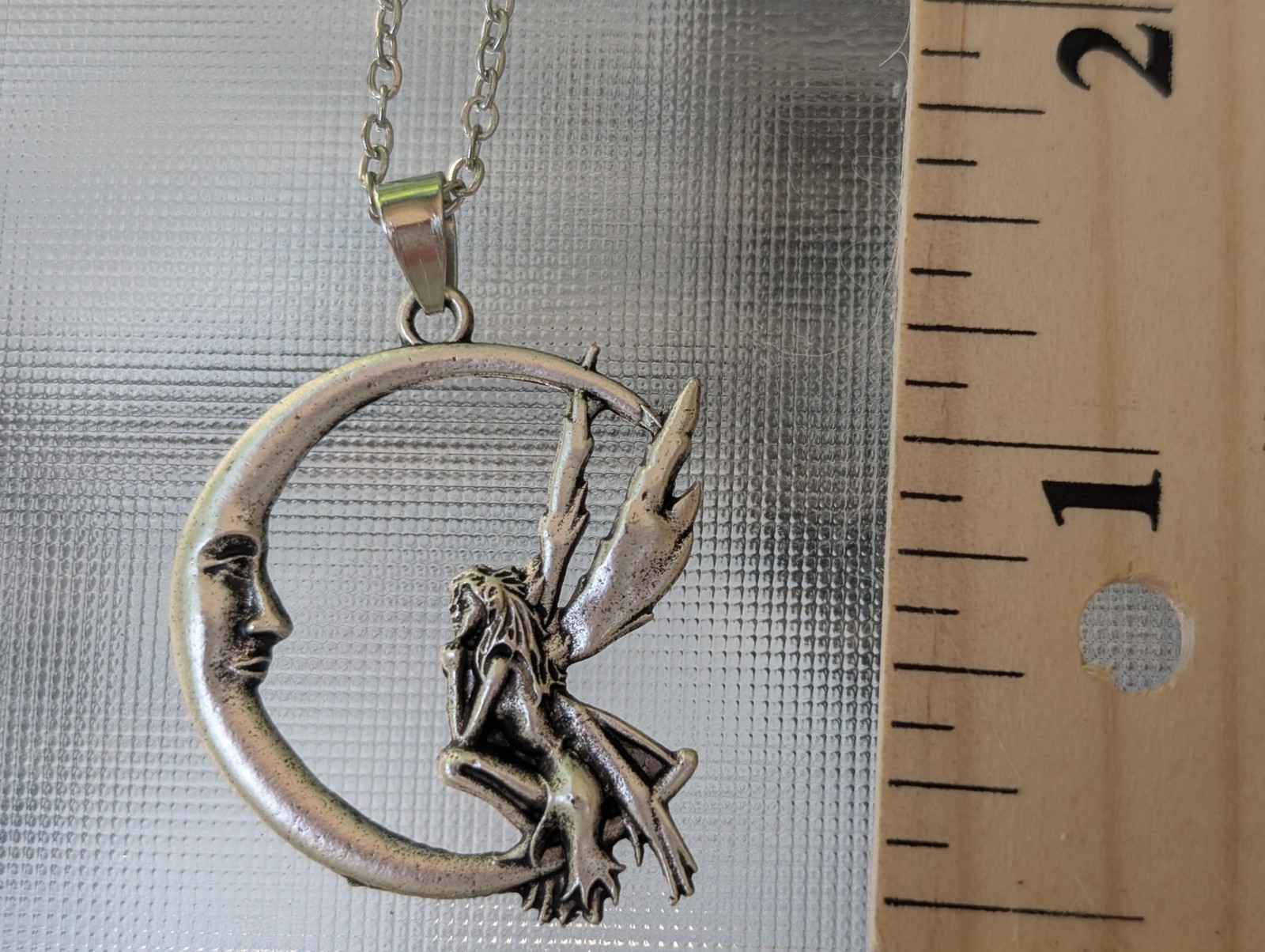 Fairy Sitting on the Moon Pendant 1.2″ Necklace 20″ Adjustable Zinc Alloy X30