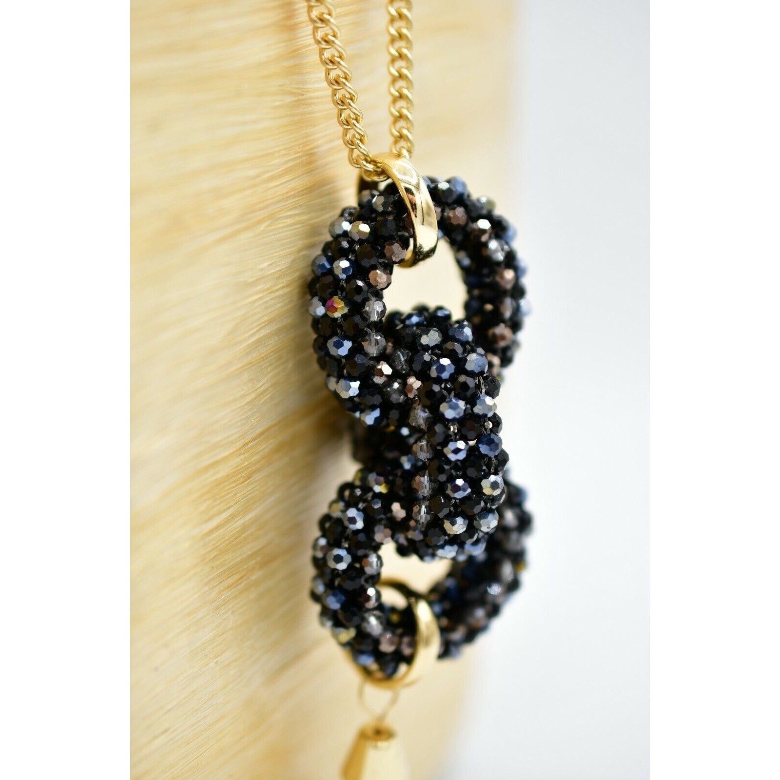 INC NWT Long Statement Necklace Layered Chain Tassel Gunmetal Crystal Gold BinL