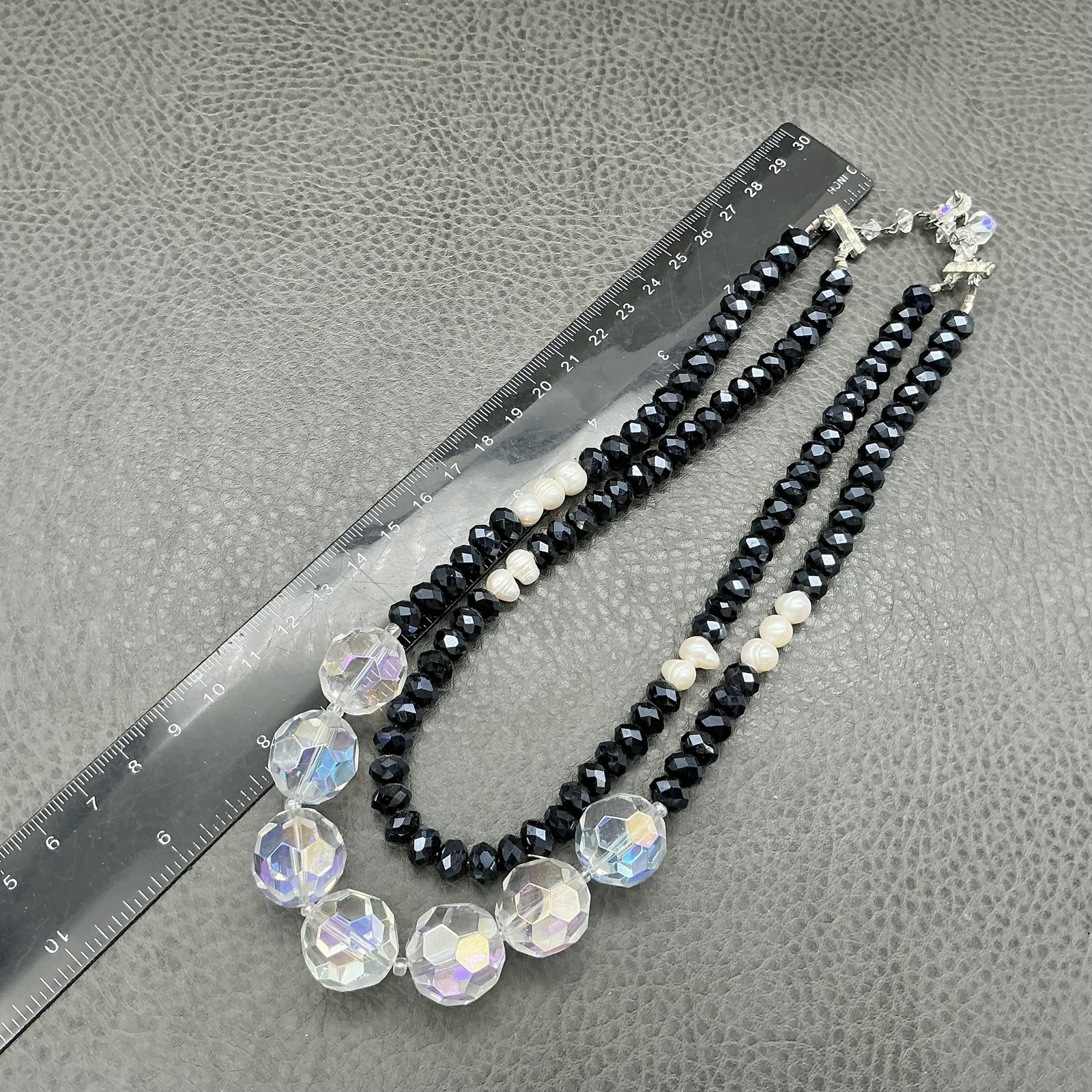 Necklace Black Beaded Layered Crystal Bib 16 In Womens Statement Glass Jewelry