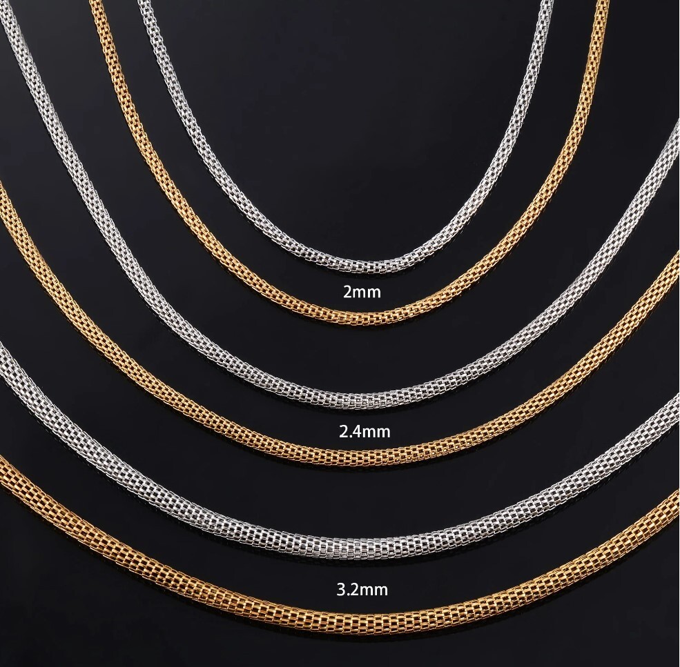 Stainless Steel 15.7 Inch (40 cm) 2mm Mesh Chain Necklace