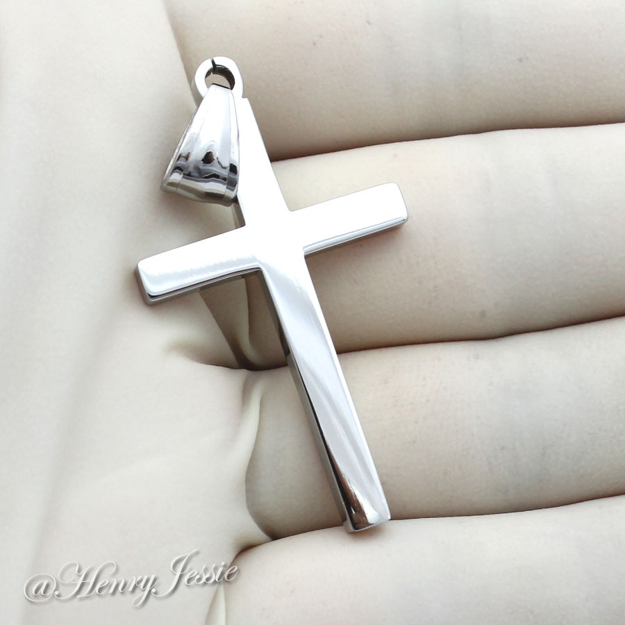 16″-30″MEN Stainless Steel 2mm Silver Smooth Box Chain Necklace Cross Pendant*SP
